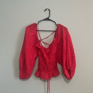 Urban Outfitters UO Vida Lace-Back‎ Smocked Top in red size medium